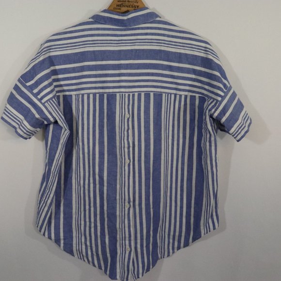 Madewell Linen blend Striped Popover Blouse Size XXS - Picture 3 of 3